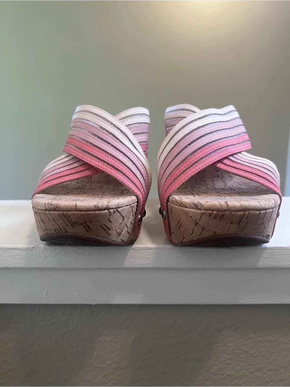 Lucky Brand Pink Ombré Cork Wedge Sandals Crisscross Wedge Size 9